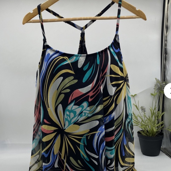 COCO Reef Contours Current Bra Sized Mesh Layer Tankini Top in Retro Swirl 36D - Picture 4 of 9